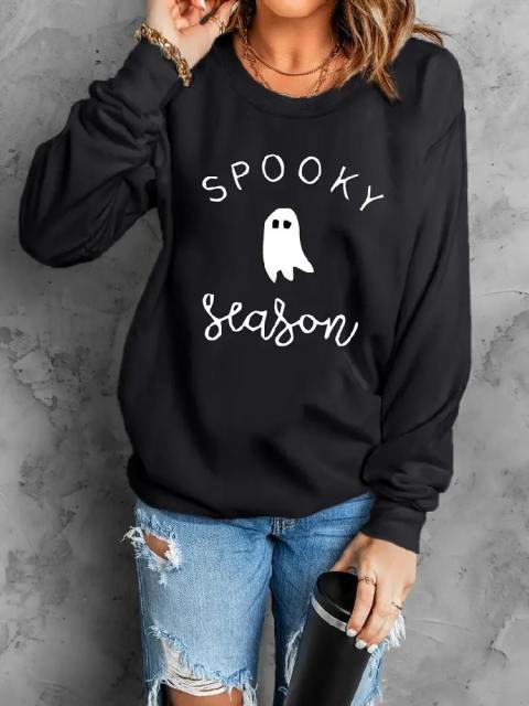 Crew Neck Halloween Ghost Print Sweatshirt