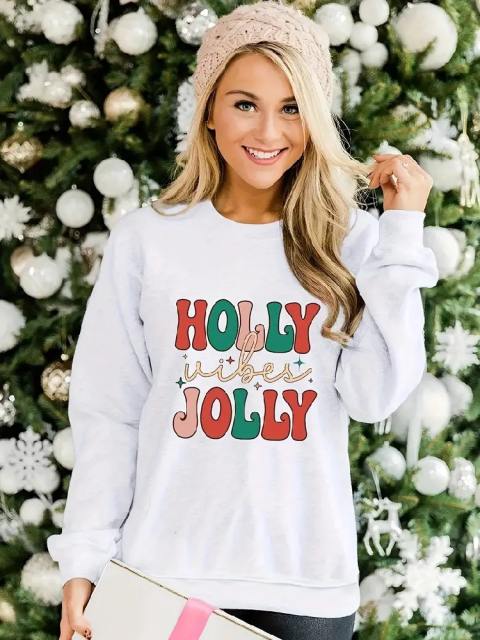 Holly Vibes Jolly Letter Print Sweatshirt