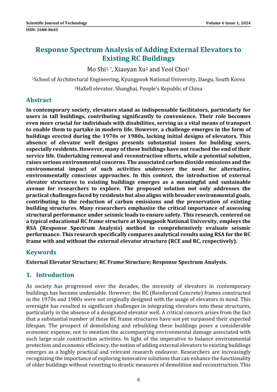 Response Spectrum Analysis of Adding External Elevators to Existing RC Buildings