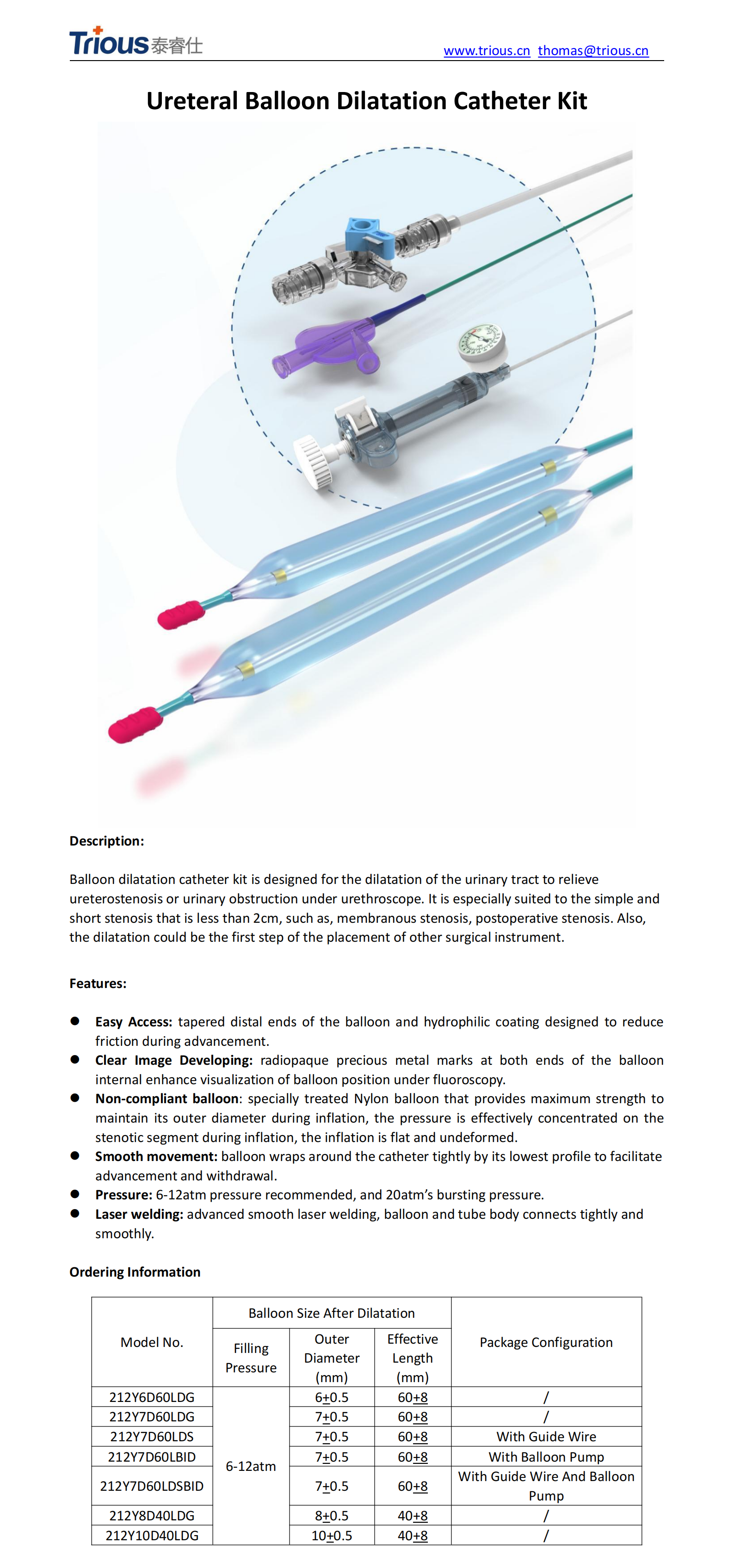 Ureteral Balloon Dilatation Catheter Kit,Balloon Dilatation Catheter