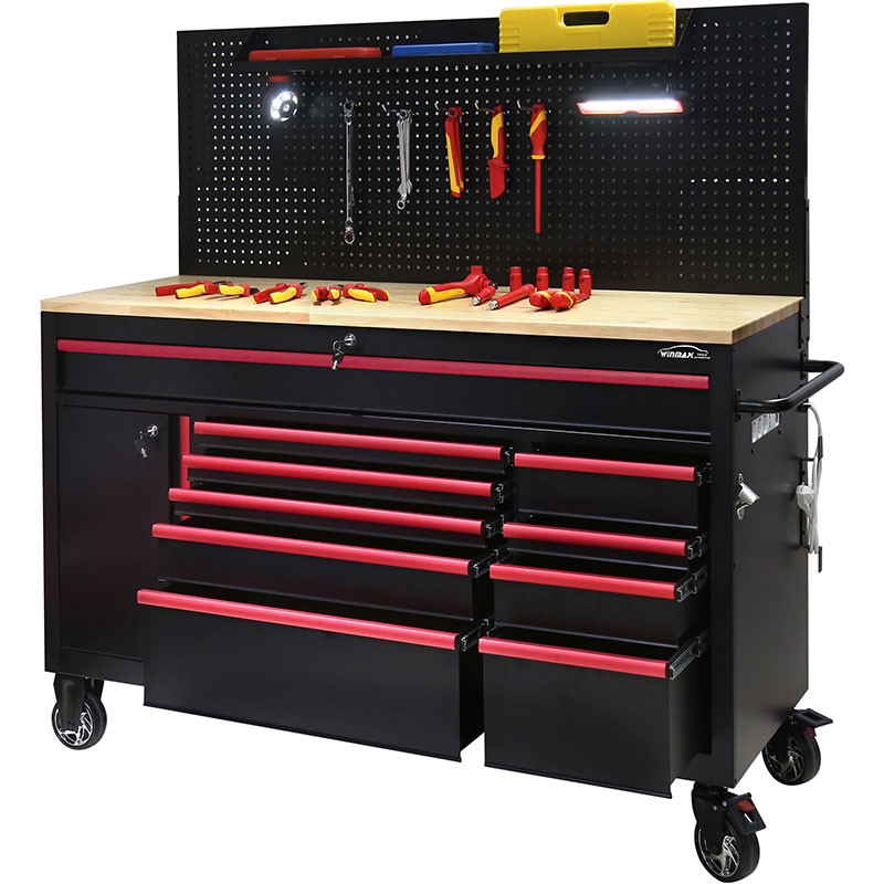 61 Inch Tool Cart with Back Hanging Board (10 drawers)