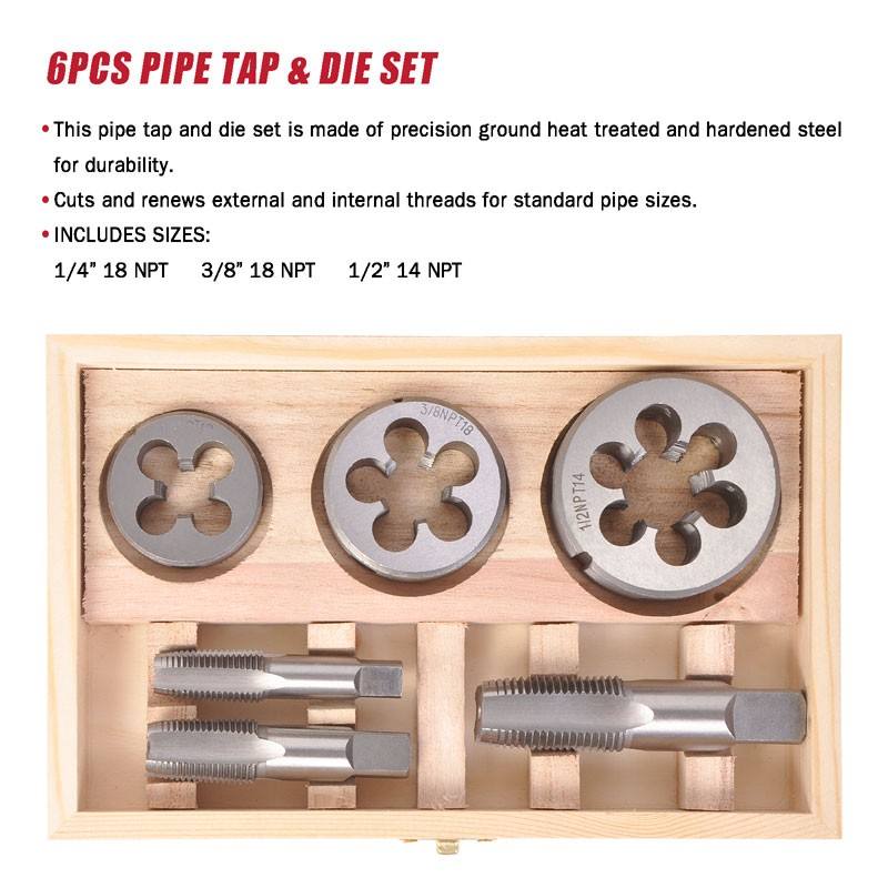 6 Pcs Pipe Tap & Die Set