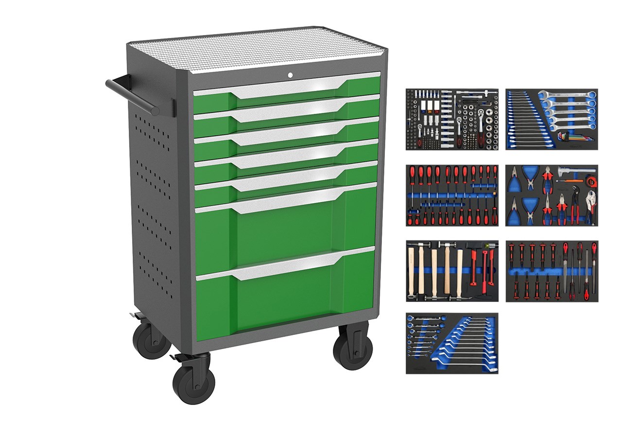 27 Inch 7-drawer Tool Cabinet with 7 XPE- 283PCS Tool Sets
