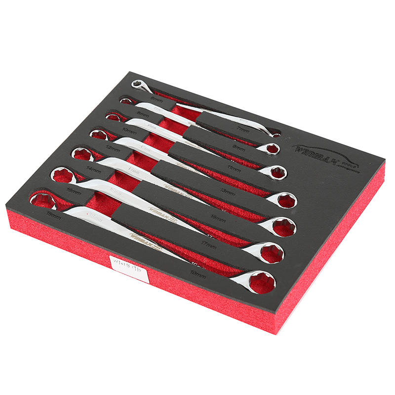 7pcs Double Ring Spanner Set with Extractor Heads-45°Offset