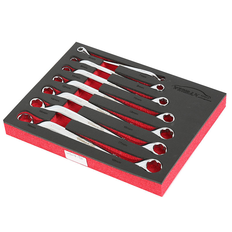 7pcs Double Ring Spanner Set with Extractor Heads-45°Offset