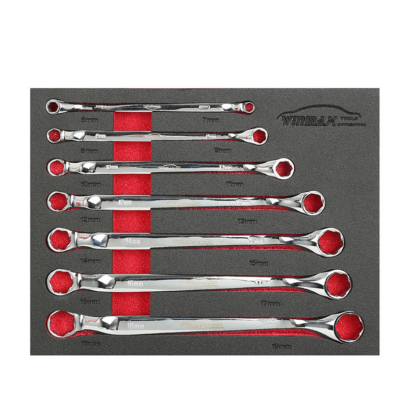 7pcs Double Ring Spanner Set with Extractor Heads-45°Offset