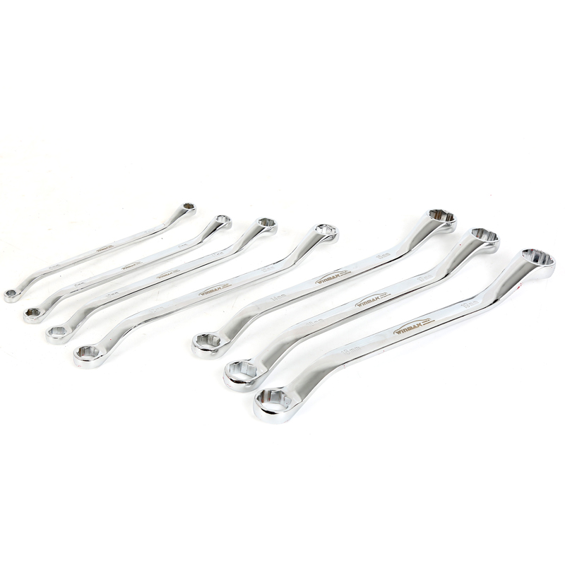 7pcs Double Ring Spanner Set with Extractor Heads-45°Offset