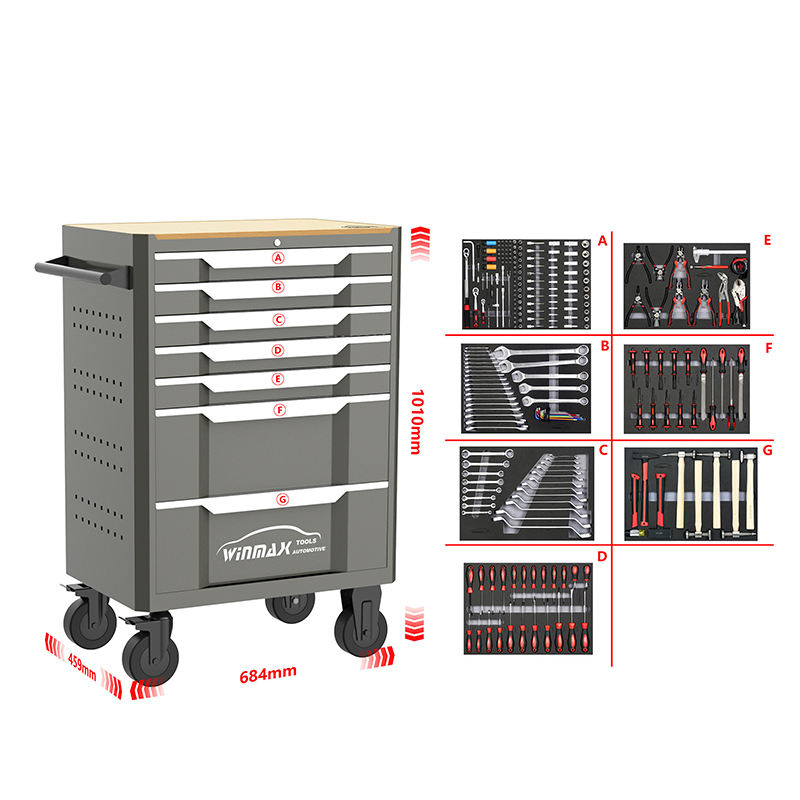 27 Inch 7-drawer Tool Cabinet with 7 XPE- 283PCS Tool Sets