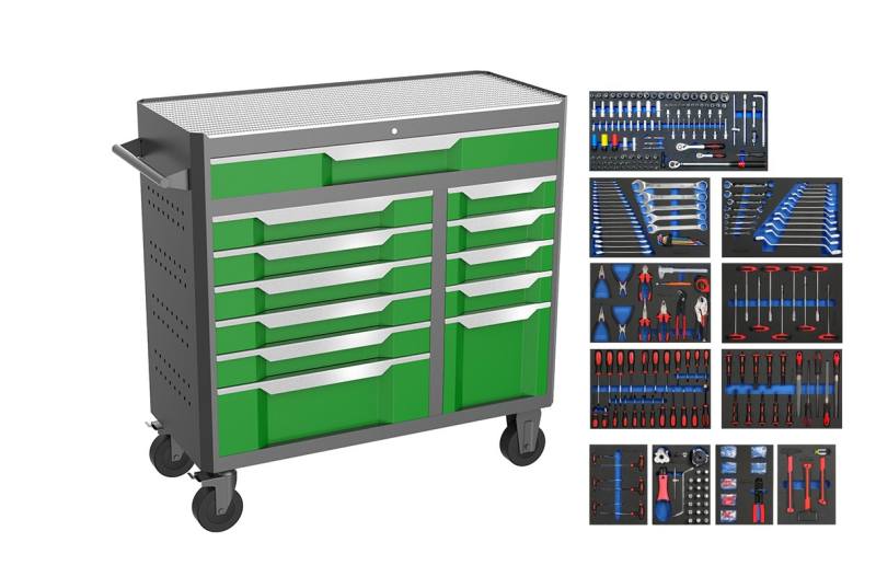42 Inch 12-drawer Tool Cabinet with 11 XPE - 401PCS Tool Sets