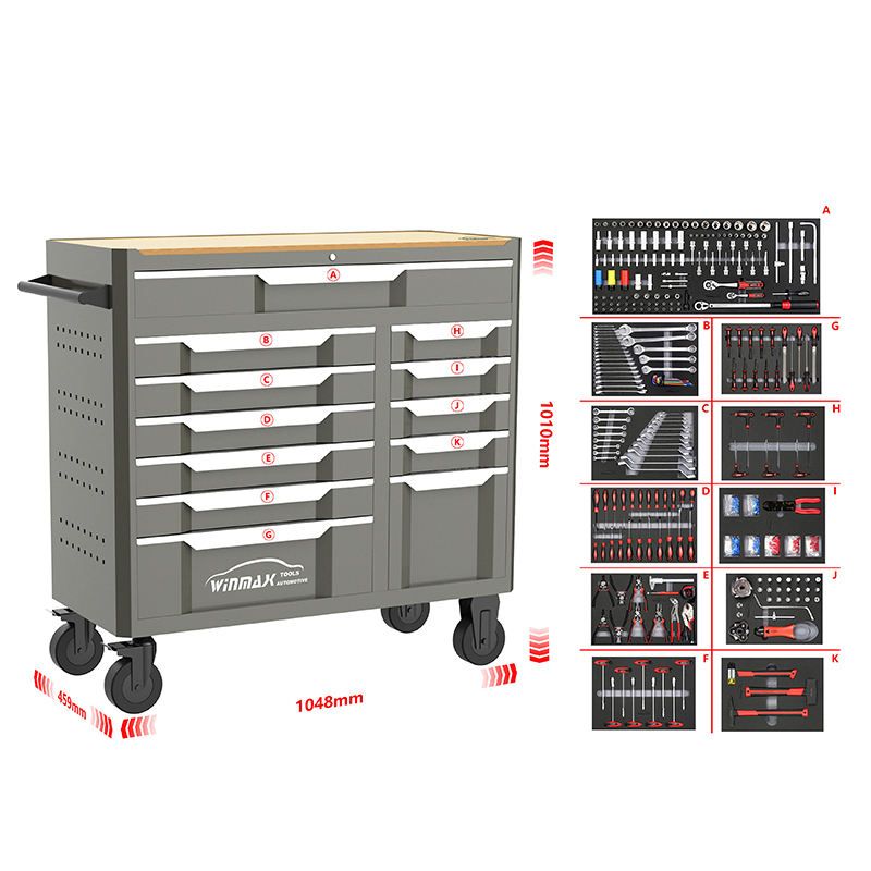 42 Inch 12-drawer Tool Cabinet with 11 XPE - 401PCS Tool Sets