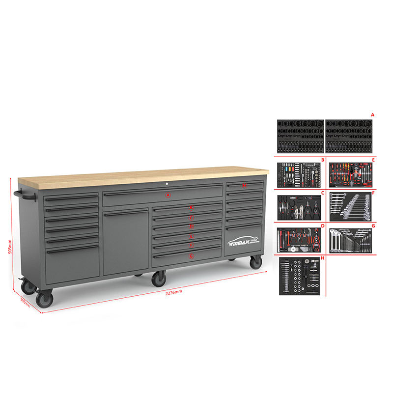 84” 20-Drawers Roller Cabinet Toolbox with 515PCS XPE Tray Tools Set