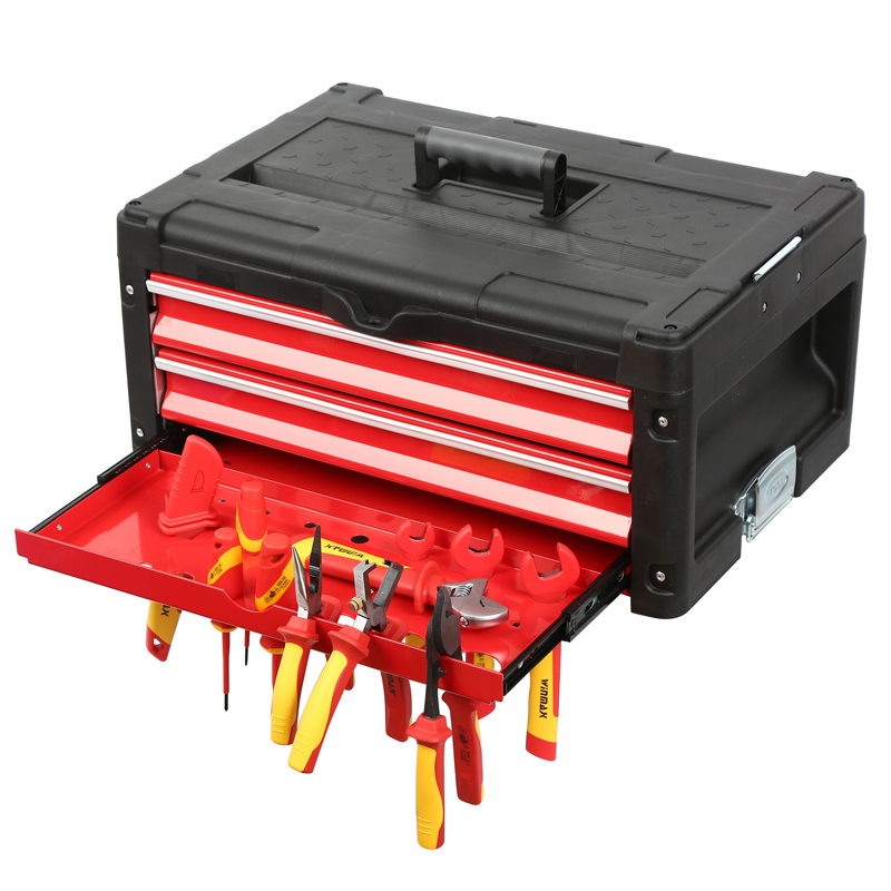 Combination tool storage box (handheld tool box + 4-drawer tool box + 3-drawer tool box + caster tray)&66PCS VDE Tools set