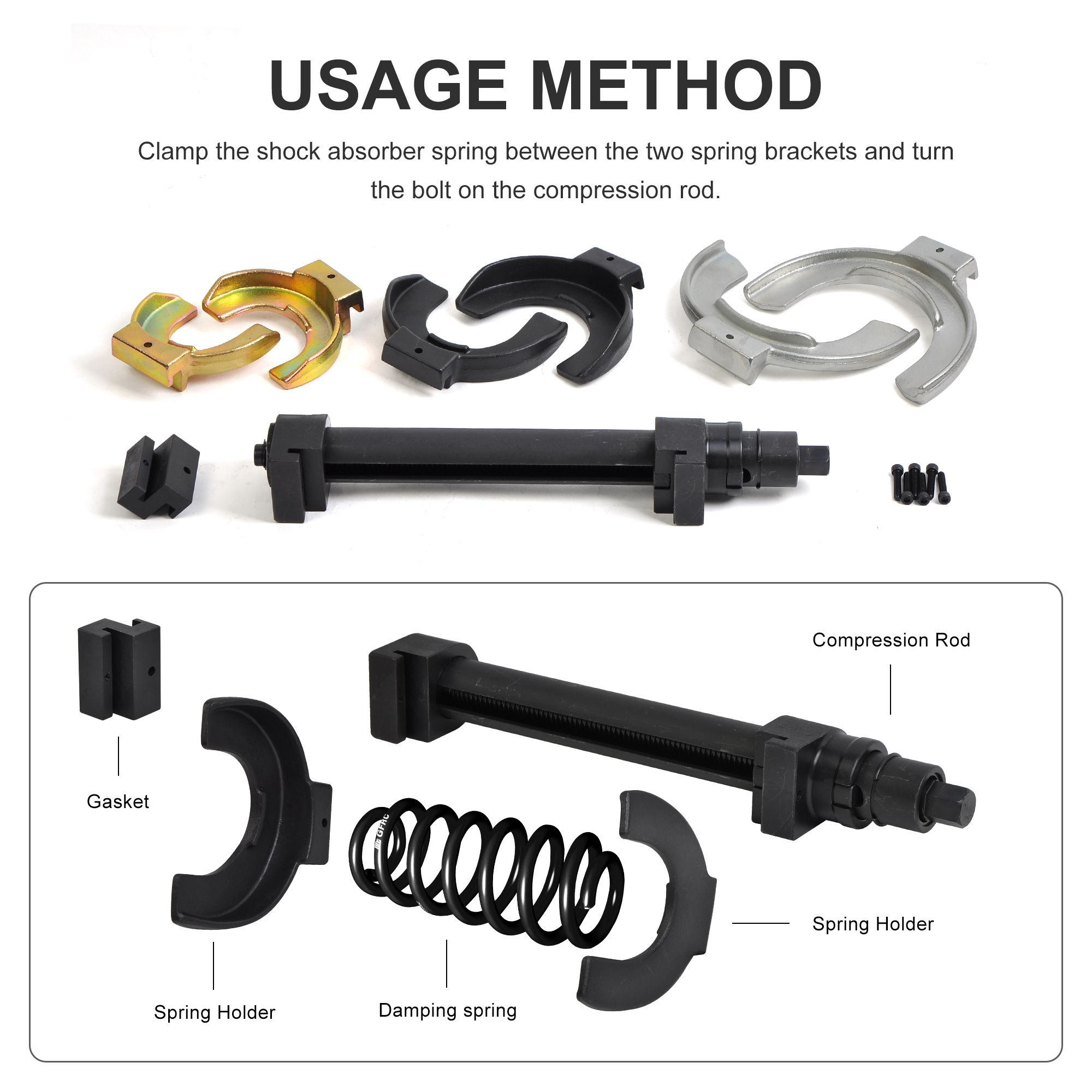 Interchangeable Fork Strut Coil Spring Compressor Tool