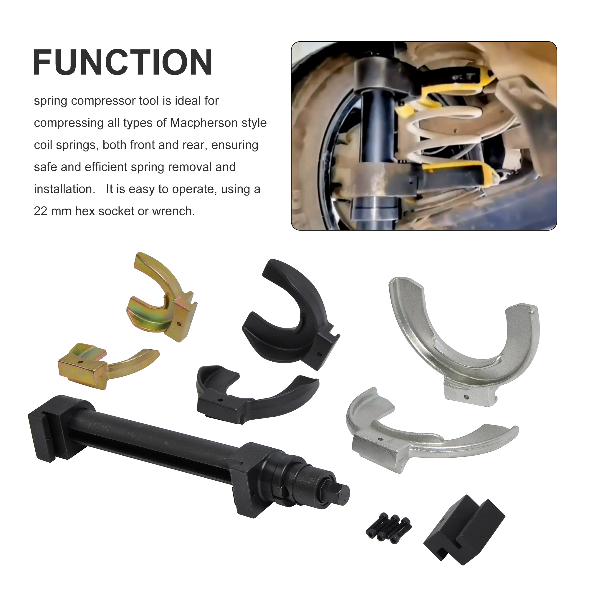 Interchangeable Fork Strut Coil Spring Compressor Tool