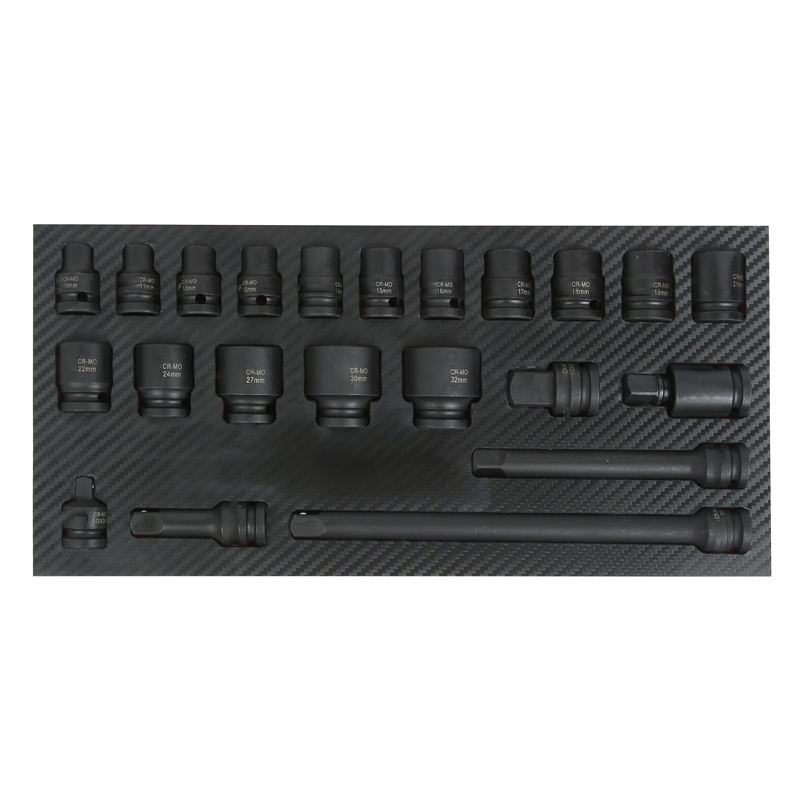 Impact Socket Set with Tool Tray 1/2" Sq Drive 22pc