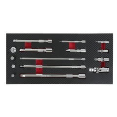 15Pcs Wobble Extension Bar Set with Tool Tray 1/4", 3/8" &amp; 1/2" Sq Drive