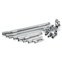 15Pcs Wobble Extension Bar Set with Tool Tray 1/4", 3/8" & 1/2" Sq Drive