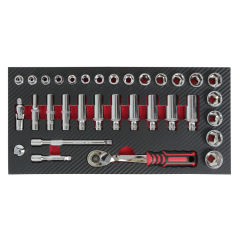 Socket Set with Tool Tray 3/8" Sq Drive 33pc