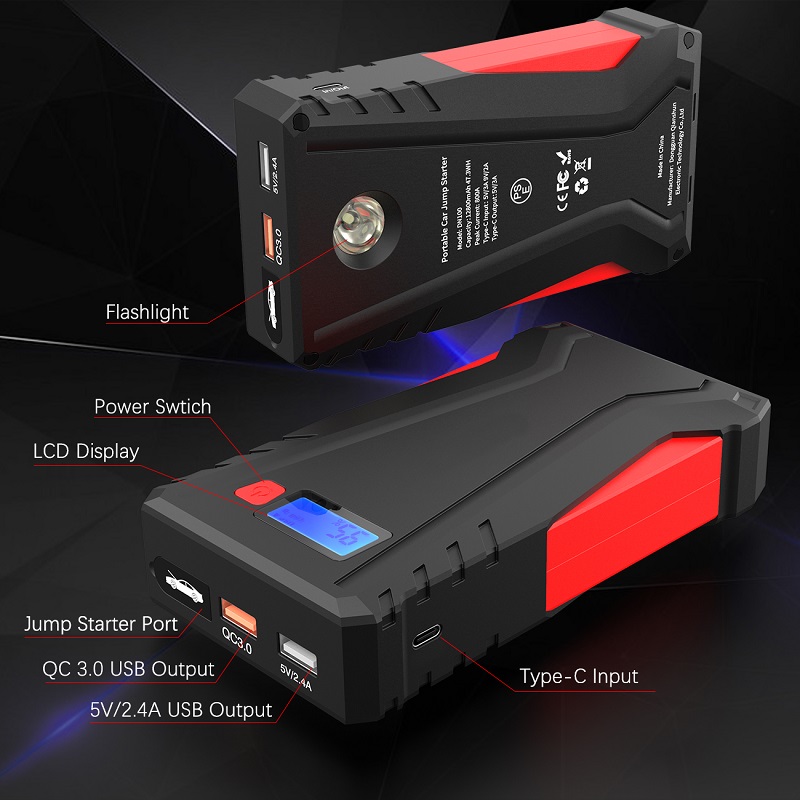 Portable Car battery charger auto jump starter with power bank function