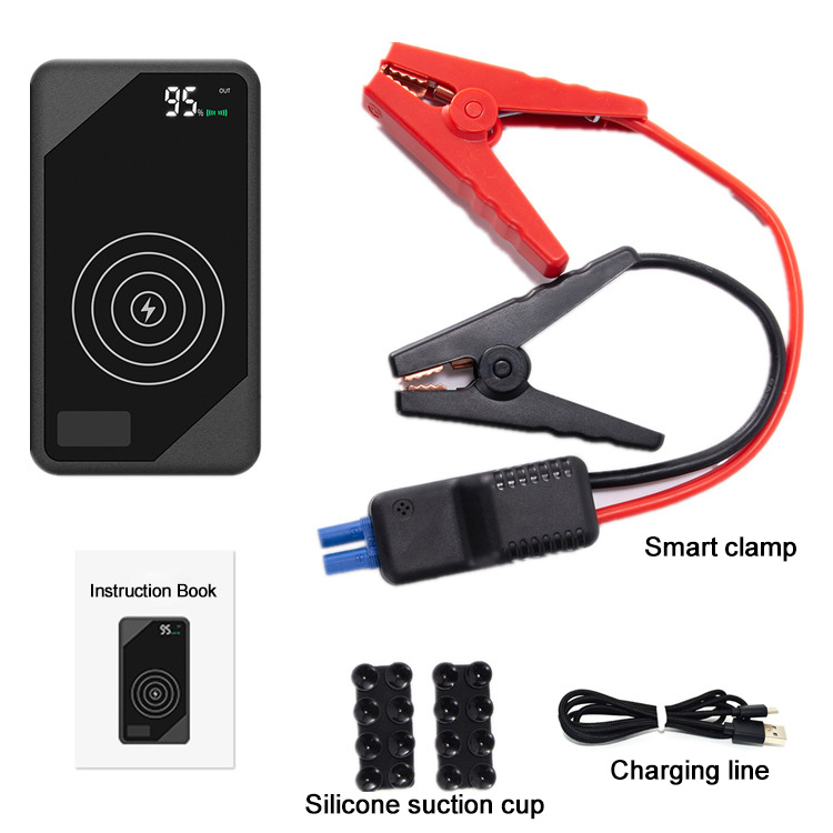 portable car battery jump starter power bank with smartphone wireless charger