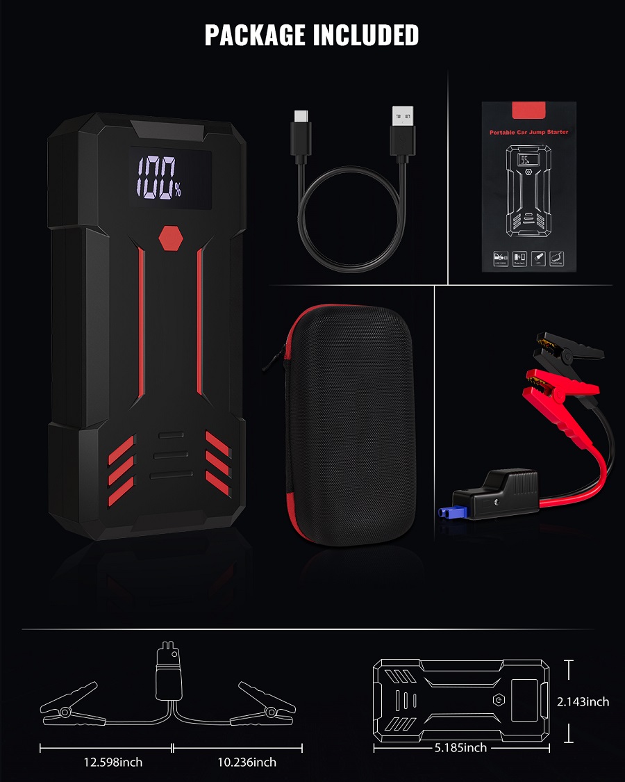 Multifunctional portable car jump starter with QC3.0 fast charger power bank