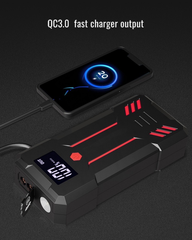 Multifunctional portable car jump starter with QC3.0 fast charger power bank