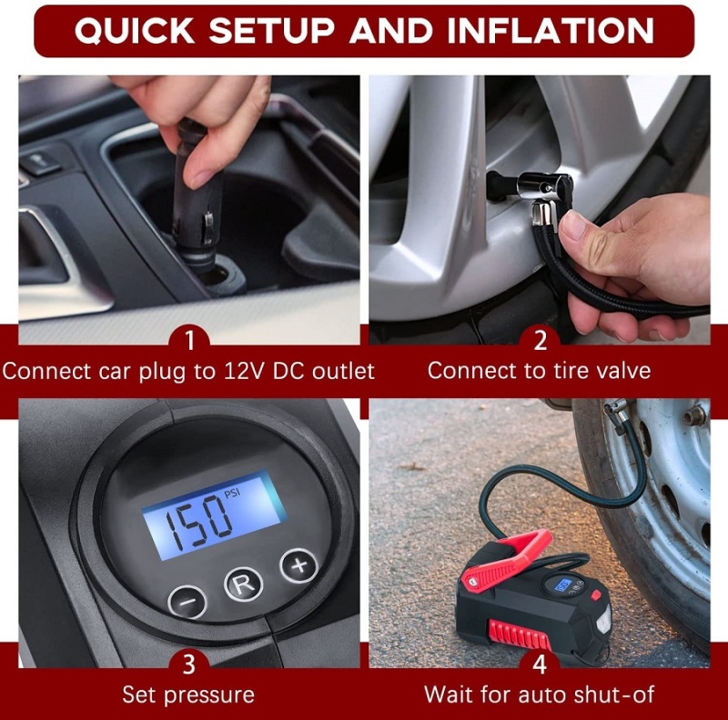 Accesorio para vehículos: compresor de aire con cable para inflar neumáticos de coche, bicicleta y pelotas.