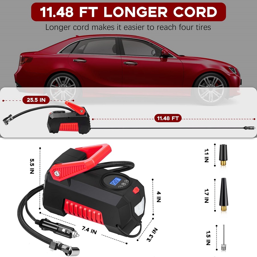 Accesorio para vehículos: compresor de aire con cable para inflar neumáticos de coche, bicicleta y pelotas.