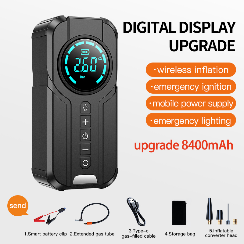 2 in 1 car battery charger 8400mah 12v jump starter with car tire inflator