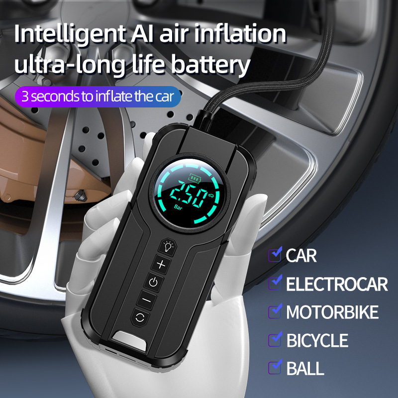 Pompe à air automobile sans fil à affichage numérique Compresseur d'air sans fil pour voiture Gonfleur de pneus portable