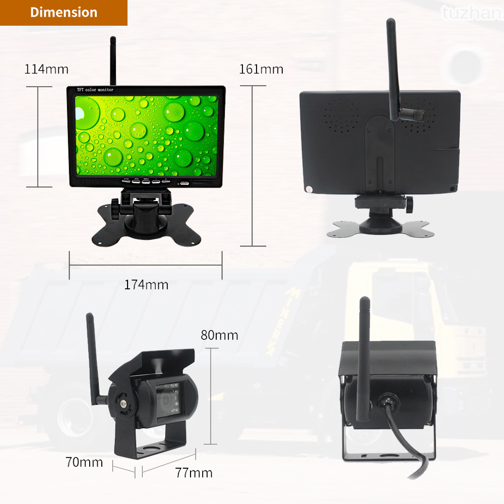 7 inch analog signal wireless reversing camera for truck bus trailer