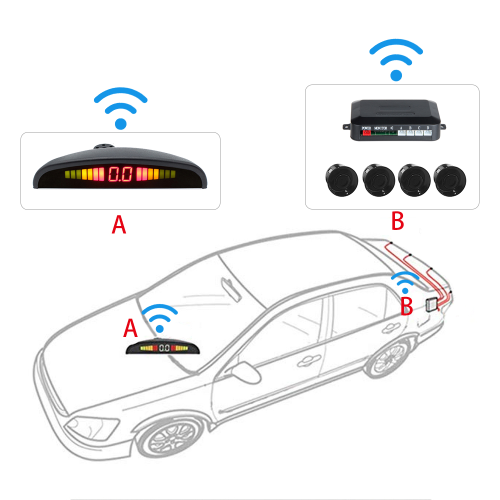 Wireless 22mm Four Probes Smart Car Parking Sensors Front and Rear with LED Display