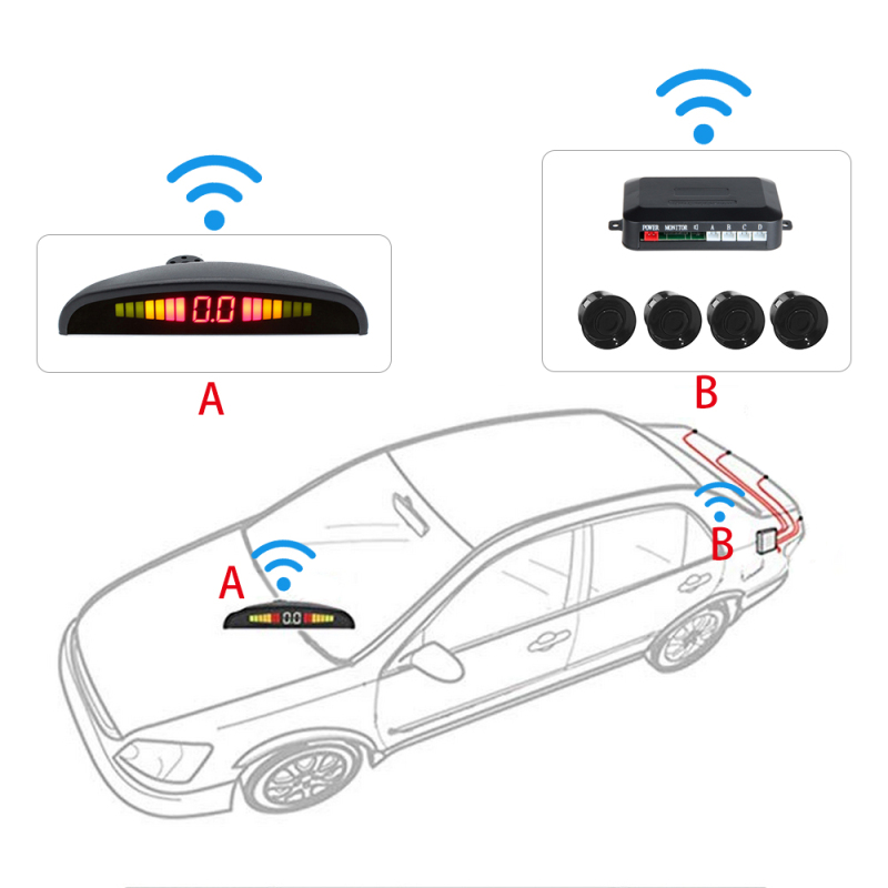 Wireless 22mm Four Probes Smart Car Parking Sensors Front and Rear with LED Display