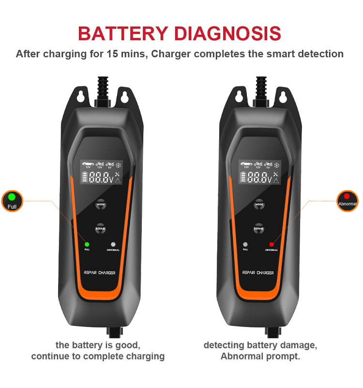 Chargeur de réparation de batterie pour batterie MF, Gel, Humide, AGM au plomb-acide