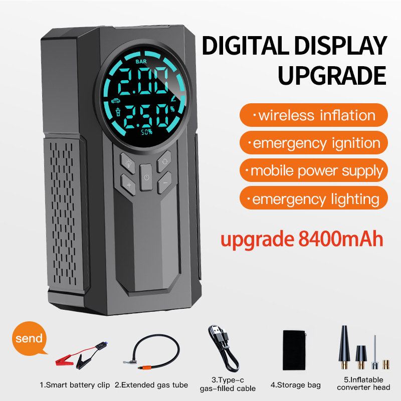 8000mAh 12V Booster Pack Portable Car Battery Jump Starter with Air Compressor Digital6 8000mAh 12V Booster Pack Portable Car Battery Jump Starter with Air Compressor