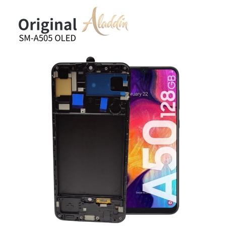 Samsung Galaxy A505 OLED Qualidade Padrão Service Pack LCD para Samsung Galaxy A50 peças de telefone móvel LCD com montagem de moldura
