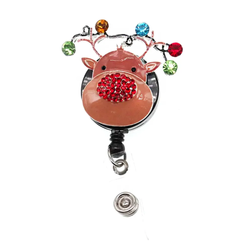Wholesale Customized Fashion Jewelry Enamel Christmas Deer Badge reel Christmas Reindeer Pendant Gift ID badge holder reel