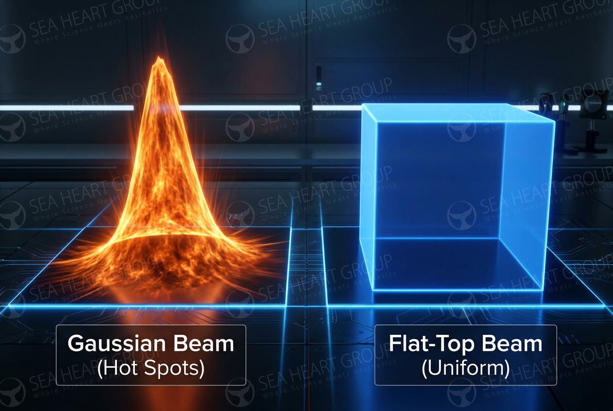 Gaussian vs Flat-top laser beam profile 3D energy graph