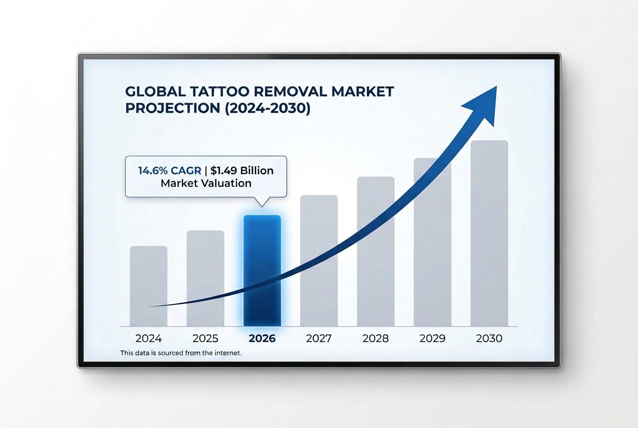Global tattoo removal market growth and CAGR 2026 bar chart