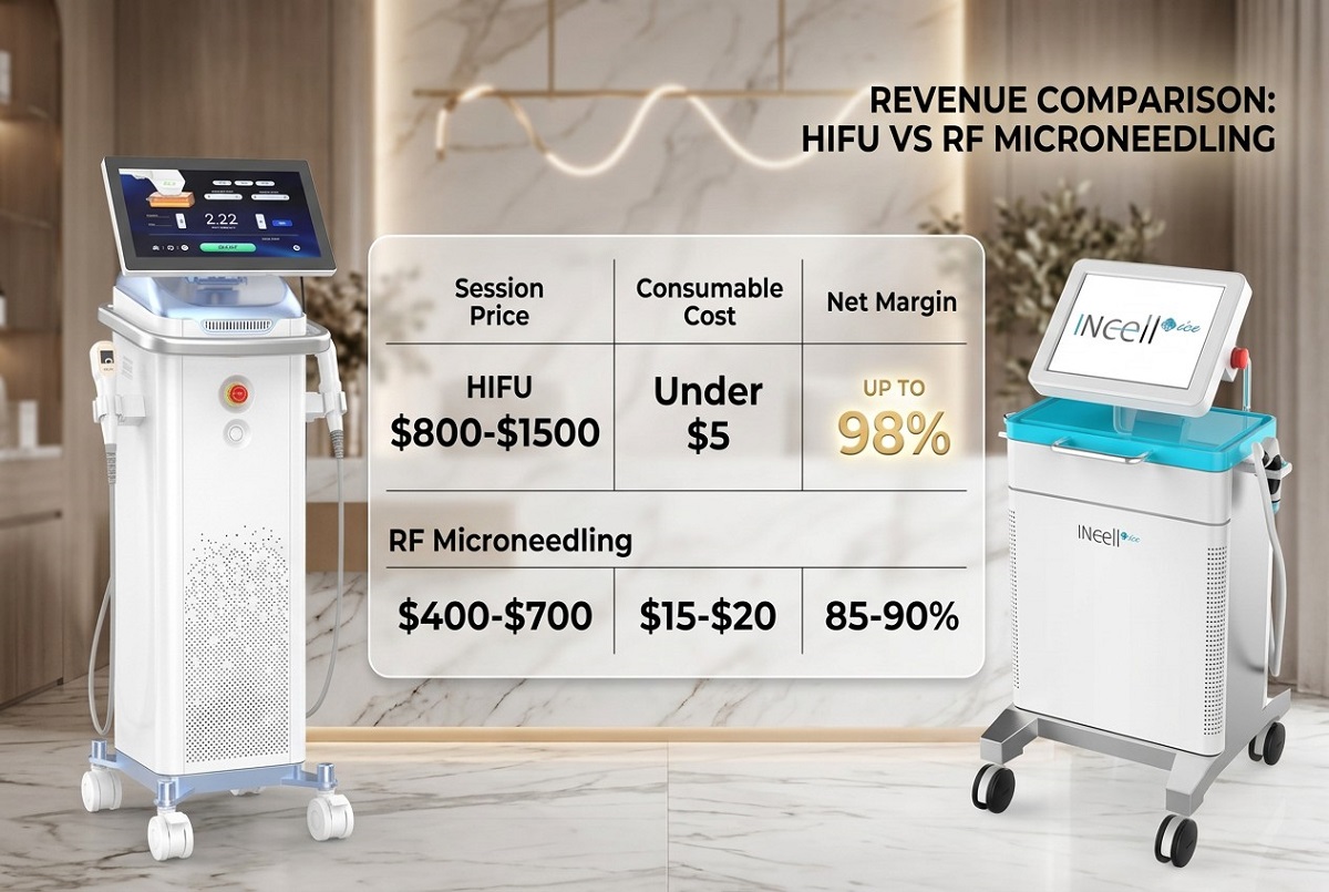 Medspa ROI comparison table: Revenue, Consumable Cost, and Net Margin