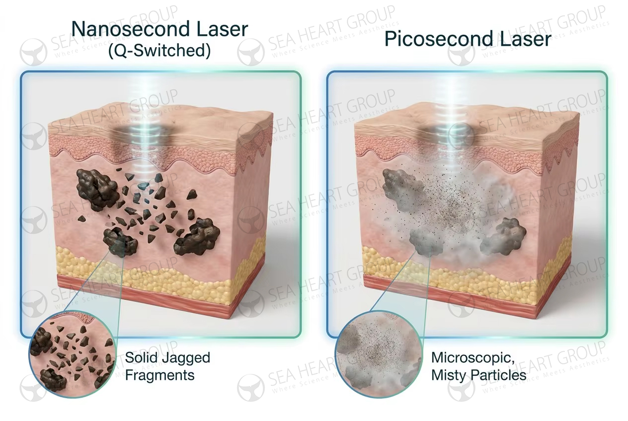 Macrophage phagocytosis comparison: nanosecond ink pebbles vs picosecond ink dust