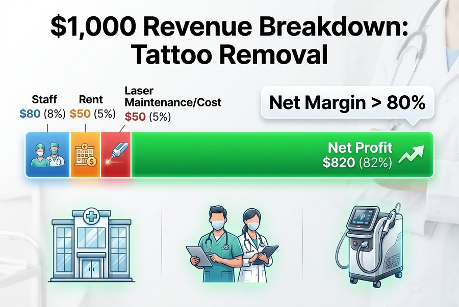 Tattoo removal clinic profitability breakdown infographic