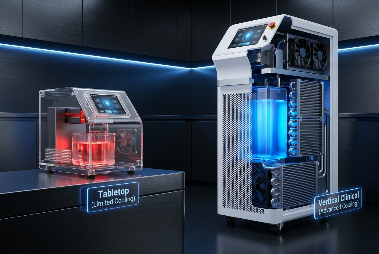 Laser tattoo removal machine cooling system comparison: Tabletop vs Vertical Clinical Laser