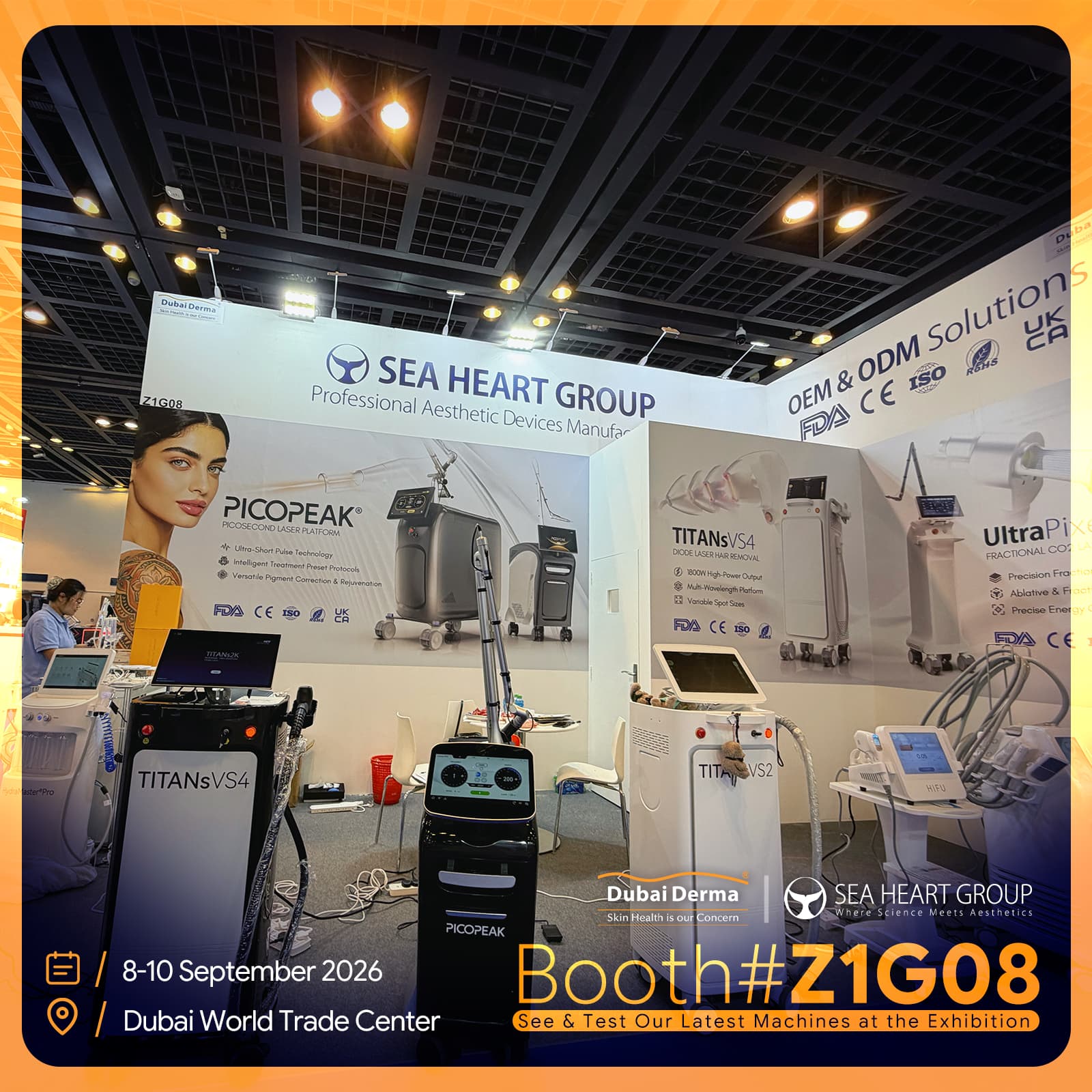 SEA HEART GROUP professional aesthetic equipment lineup at Dubai Derma
