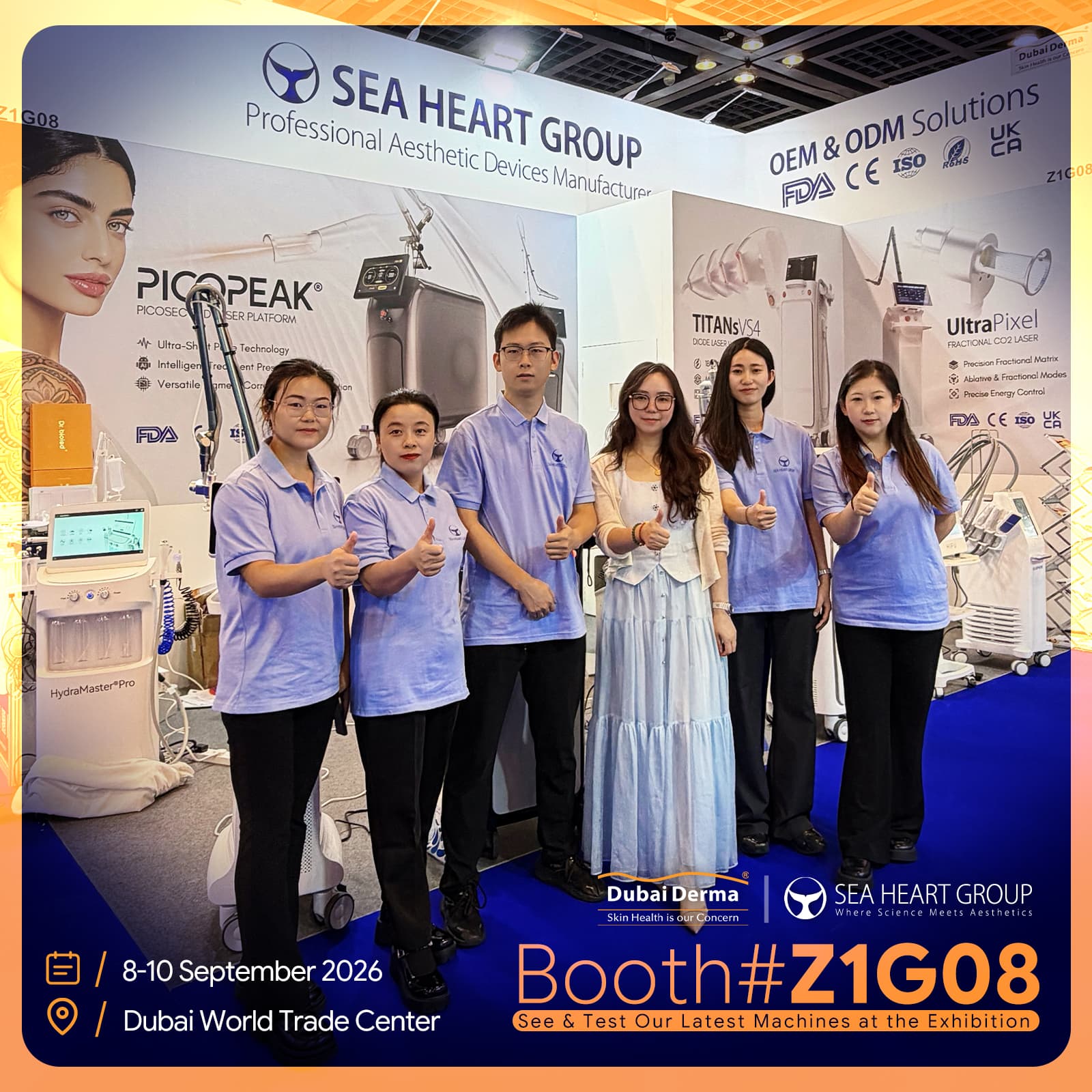 SEA HEART GROUP exhibiting aesthetic lasers at Dubai Derma 2026 DWTC Booth 1B22