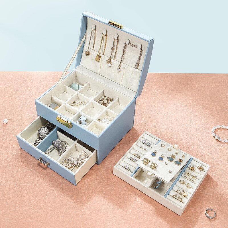 Alenvenew 2023 New Multi-Layer Desktop Home Leather Drawer Large Capacity Earrings Necklace Jewelry Sstorage Box