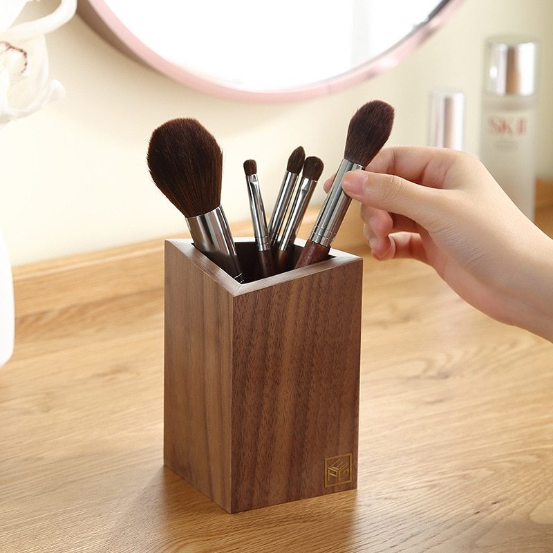 Alenvenuew 2023 Solid Wood Household Walnut Makeup Brush And Other Supplies Storage Box