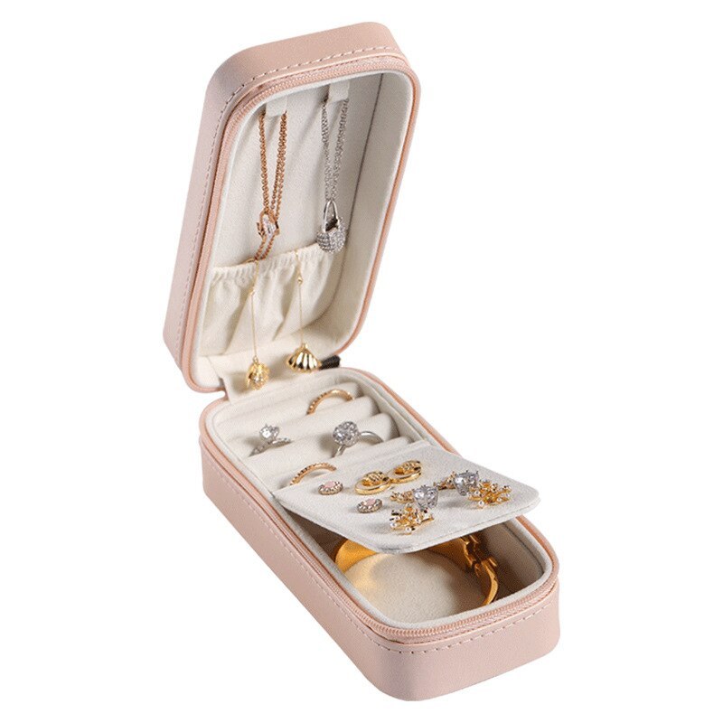 Alenvenuew 2023 Candy Color Girls And Women Portable Rectangular Earrings Ring Necklace Earrings Pu Jewelry Storage Box