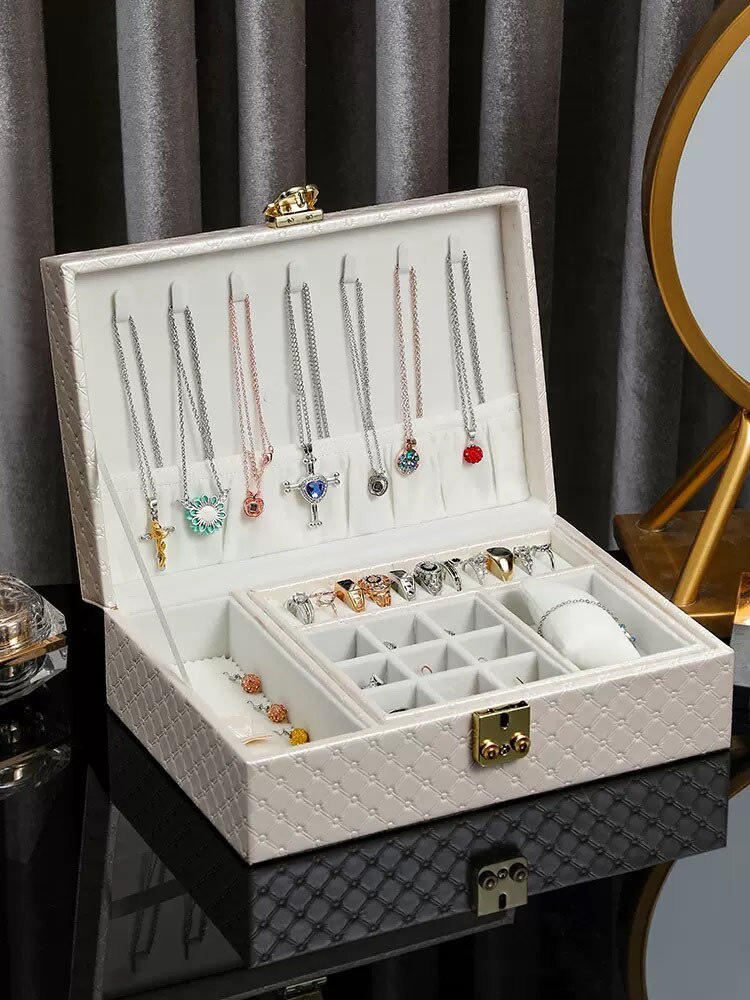 Alenvenew 2023 High-End High-Capacity Lockable Hair Earrings Necklace Ring Bracelet  Display Jewelry Storage Box