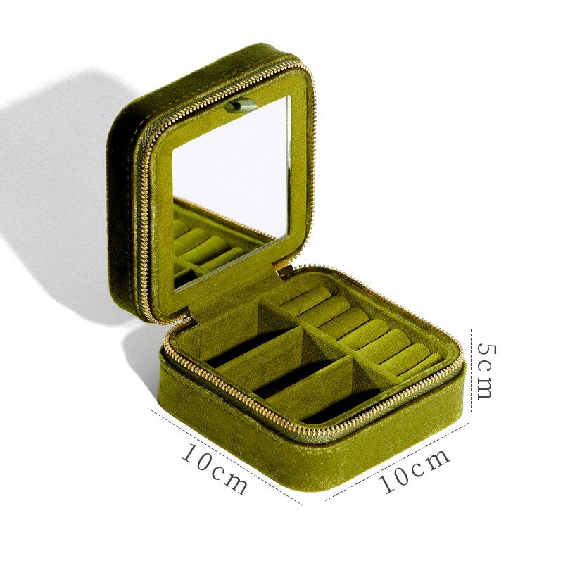 Alenvenew 2023 Flannelette Portable Travel European Necklace Velvet With Mirror Jewelry Box For Women Girls  Small